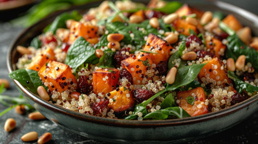 Würziger Quinoa-Salat mit gebratenem Halloumi und Orangen-Dressing